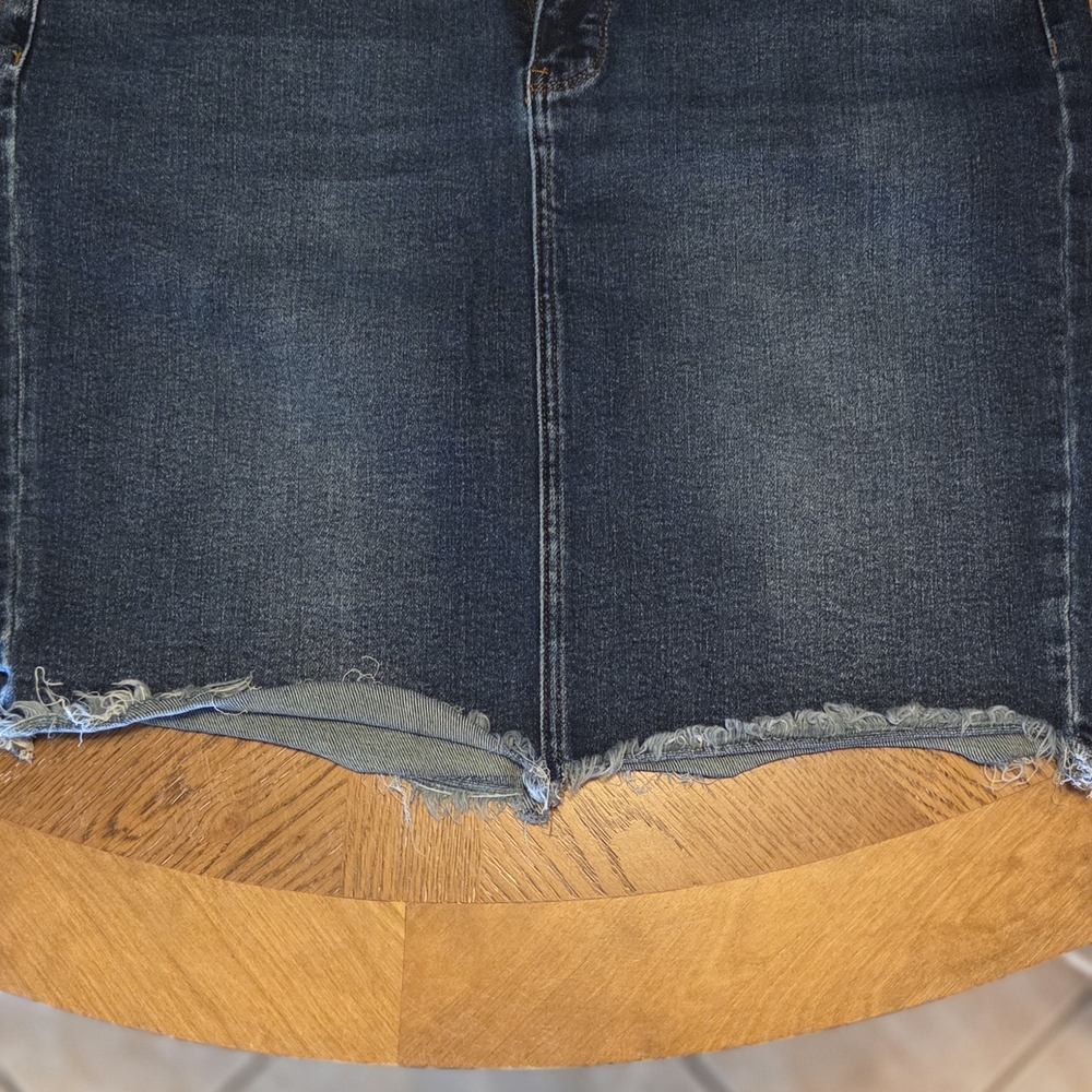 Denim Mini Skirt with Frayed Hem